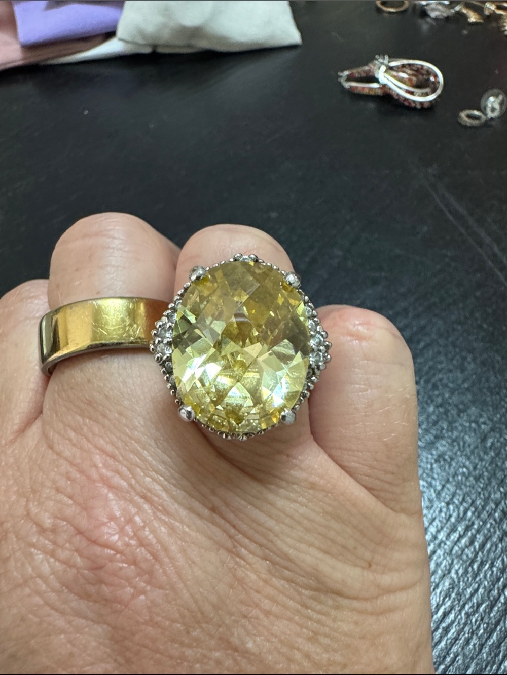 Yellow Oval Crystal Cocktail Ring by